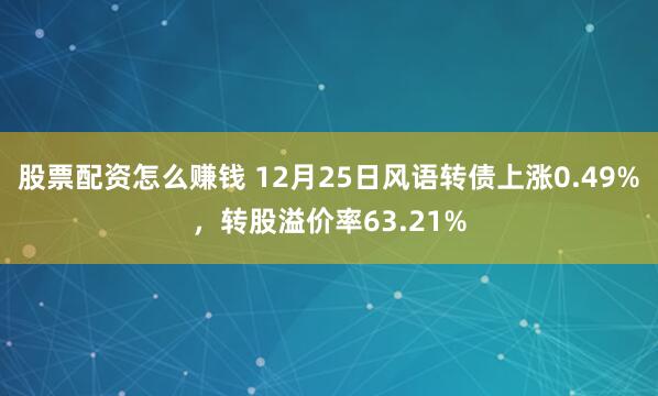 股票配资怎么赚钱 12月25日风语转债上涨0.49%，转股溢价率63.21%